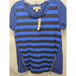 Michael Kors Blouse Tee Top Womens M Blue Cotton Blend Round Neck Short Sleeve